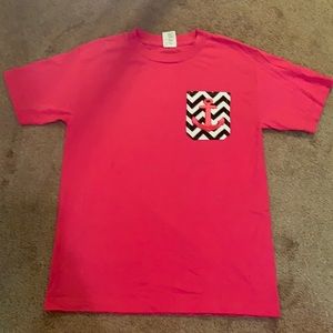 Hot Pink Chevron Anchor Pocket Tee